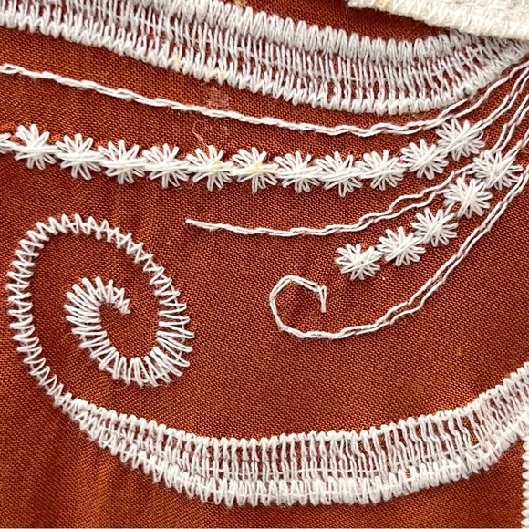 Ania A. Burnt Orange Scalloped Bell Sleeve Embroidered BOHO Top - Picture 4 of 10